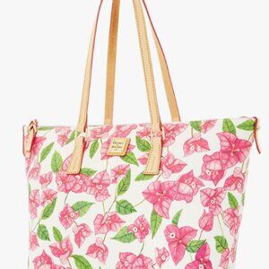 NWT - Dooney & Bourke Womens Bougainvillea Zip Top Shopper Fuchsia W/Natural Tri